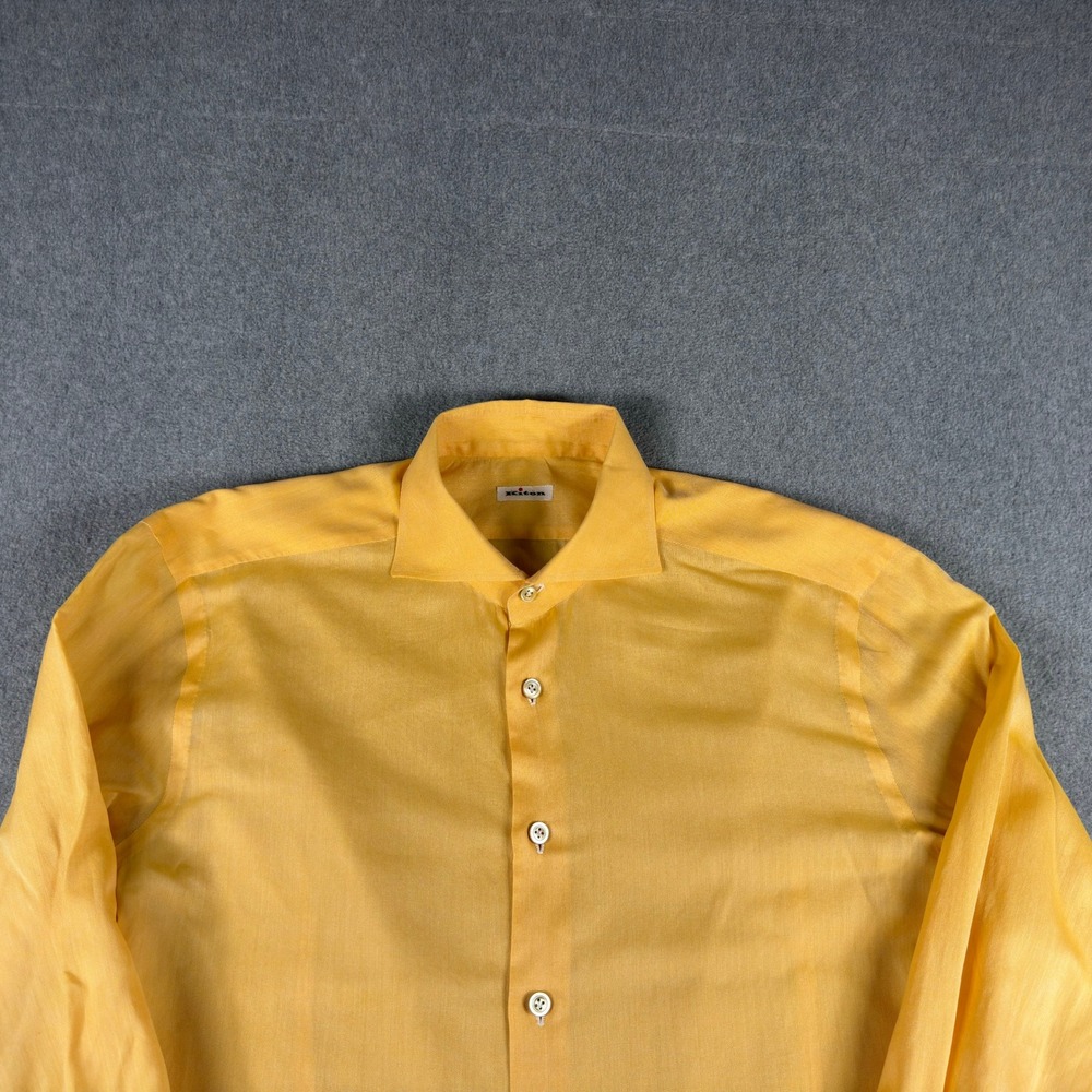 Kiton Shirt 17 43 XL Yellow Long Sleeve Napoli Cotton Button Down Dress Italy